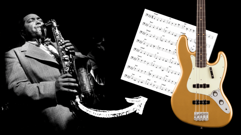cours de basse jazz, tablature, Charlie parker, donna lee, walking bass